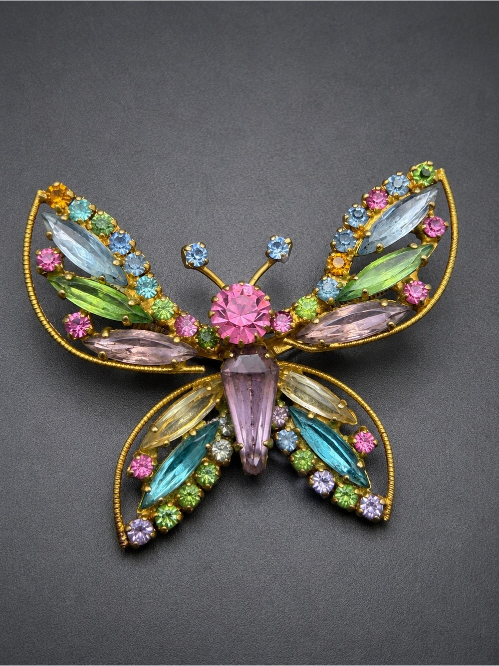 Vintage Weiss Multicolor Crystal Butterfly Brooch #63sb